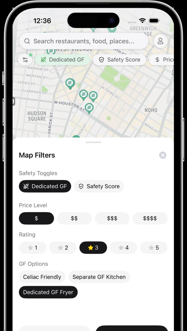 Celiac-Focused Filters feature screenshot