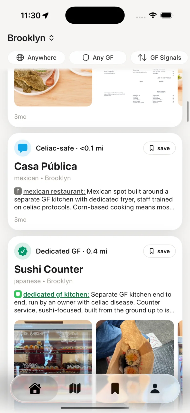 Sansglu feed of celiac community activity and restaurant reviews