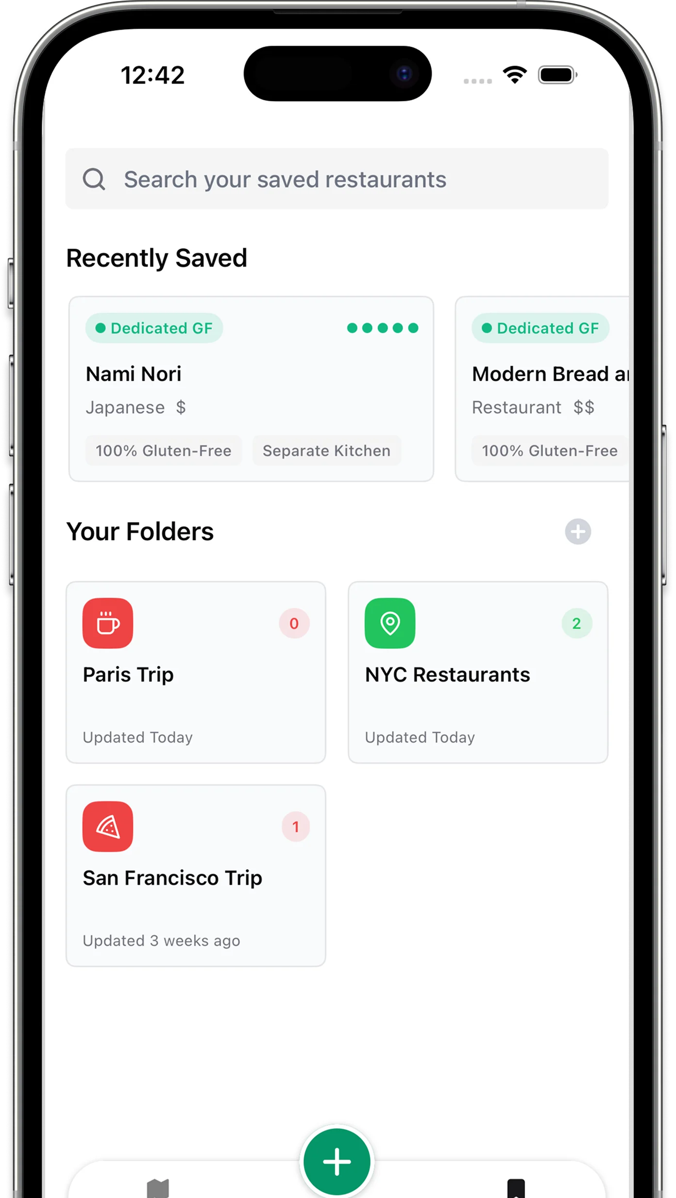 Sansglu app collections of saved gluten-free restaurants